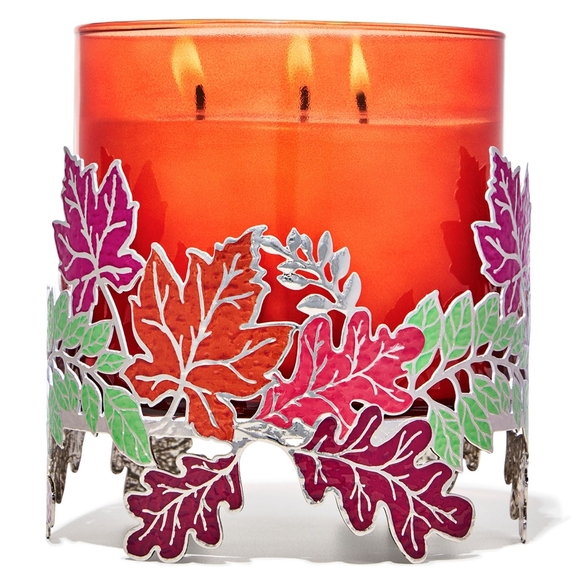 Bath Body Works Fall Autumn Leaf Leaves Garland Metal 3-Wick Candle Holder NEW - Picture 1 of 1